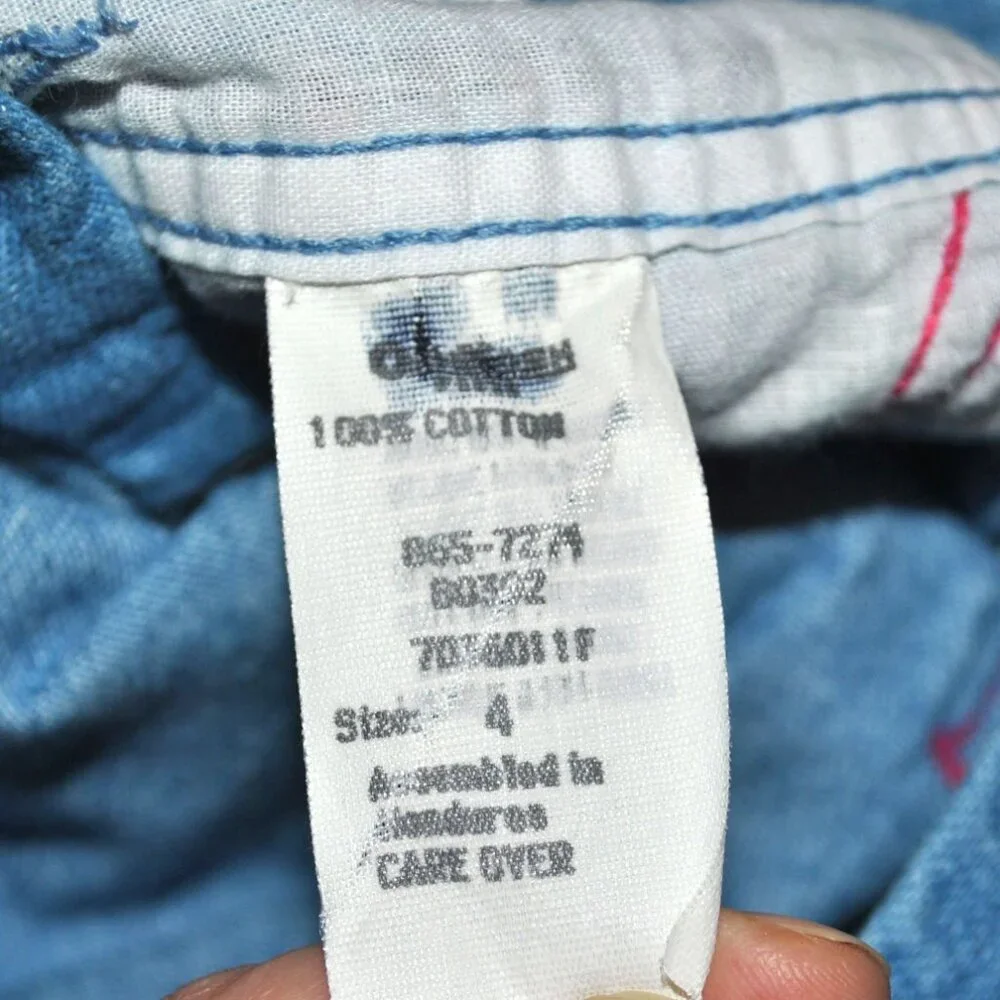 Vintage OshKosh B'gosh Girls Overalls Size 4 Blue Denim w/ Patchwork Plaid